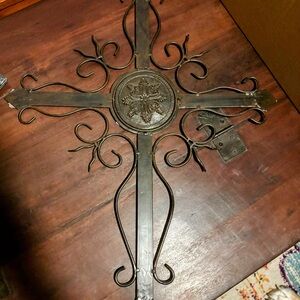 Elegant Brown Metal Wall Cross Decor